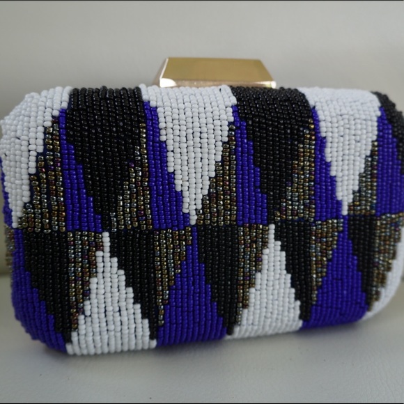Chevron Beaded Evening Clutch with Gold Hardware - Picture 3 of 4